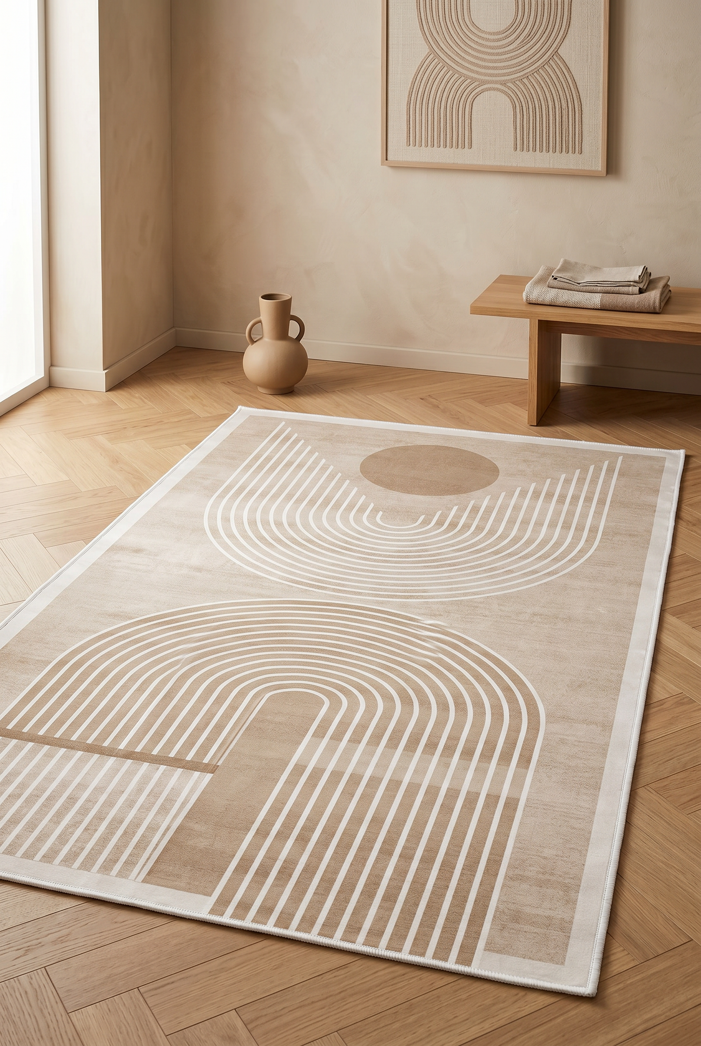West Home Dijital Baskılı Yıkanabilir Kaymaz Taban Salon, Mutfak ve Yolluk Halısı-613 Beige
