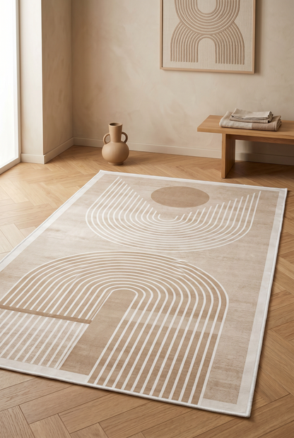 West Home Dijital Baskılı Yıkanabilir Kaymaz Taban Salon, Mutfak ve Yolluk Halısı-613 Beige