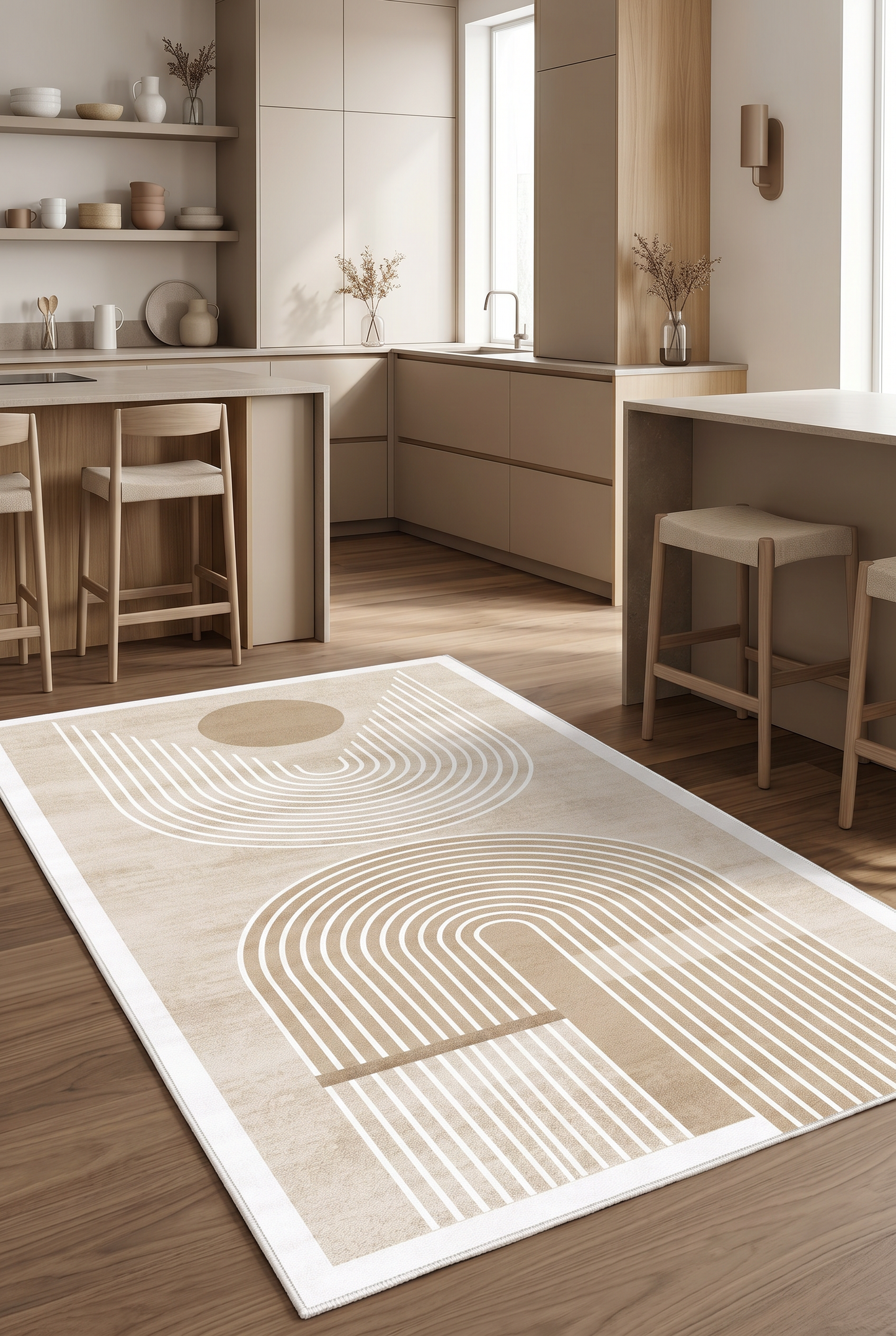West Home Dijital Baskılı Yıkanabilir Kaymaz Taban Salon, Mutfak ve Yolluk Halısı-613 Beige