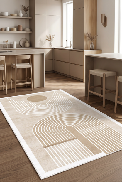 West Home Dijital Baskılı Yıkanabilir Kaymaz Taban Salon, Mutfak ve Yolluk Halısı-613 Beige