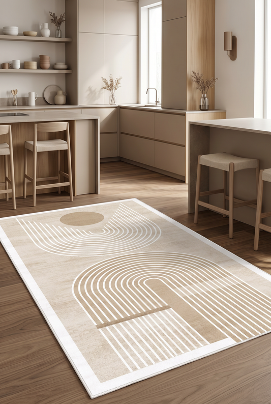 West Home Dijital Baskılı Yıkanabilir Kaymaz Taban Salon, Mutfak ve Yolluk Halısı-613 Beige