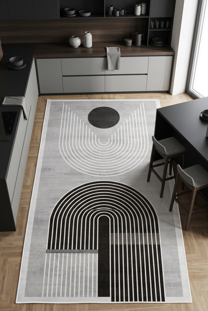 West Home Digital Print Washable Non-Slip Living Room, Kitchen and Hallway Rug - 613 Grey
