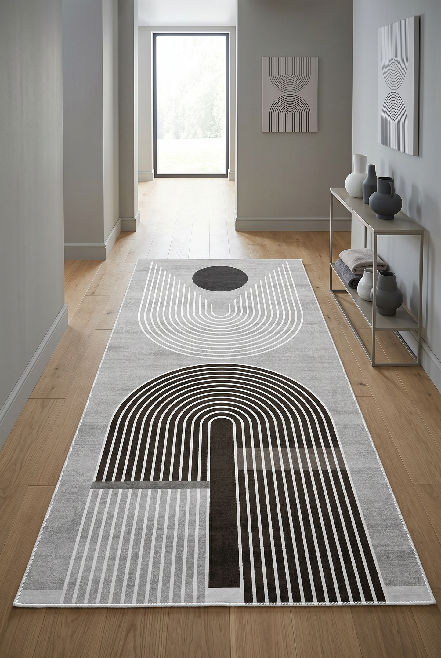 West Home Digital Print Washable Non-Slip Living Room, Kitchen and Hallway Rug - 613 Grey