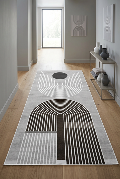 West Home Digital Print Washable Non-Slip Living Room, Kitchen and Hallway Rug - 613 Grey