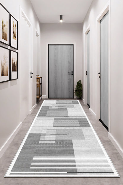 West Home Dijital Baskılı Yıkanabilir Kaymaz Taban Salon, Mutfak ve Yolluk Halısı-615 Grey