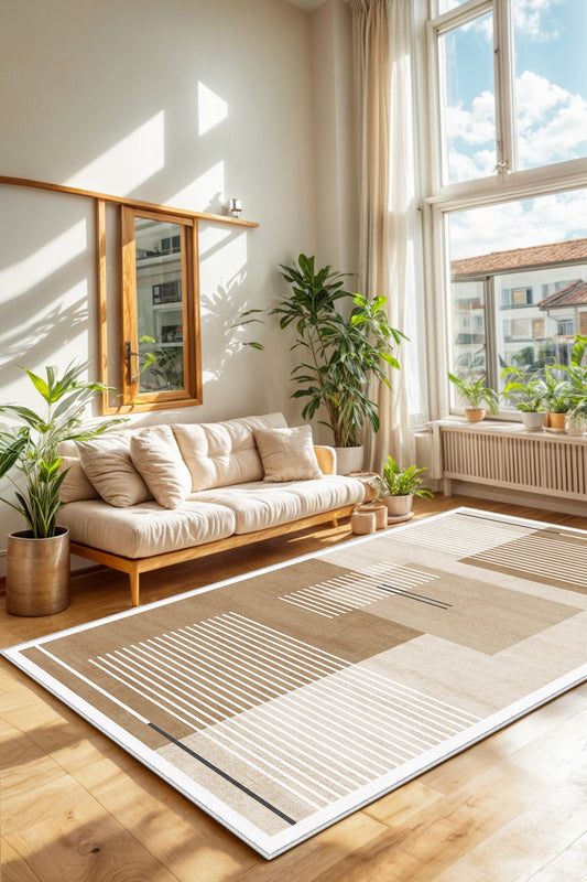 West Home Dijital Baskılı Yıkanabilir Kaymaz Taban Salon, Mutfak ve Yolluk Halısı-615 Beige