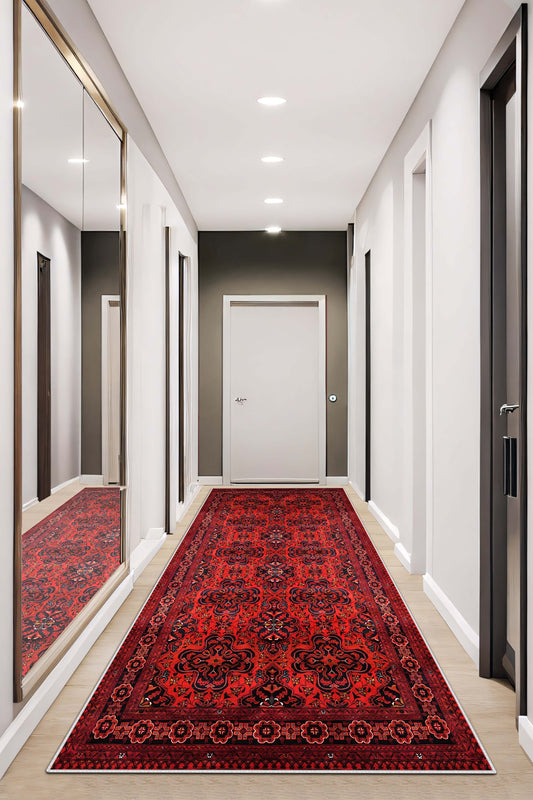 West Home Dijital Baskılı Yıkanabilir Kaymaz Taban Salon, Mutfak ve Yolluk Halısı-620 Red