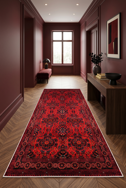 West Home Digital Print Washable Non-Slip Base Living Room, Kitchen and Hallway Rug - 620 Red