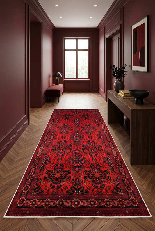 West Home Dijital Baskılı Yıkanabilir Kaymaz Taban Salon, Mutfak ve Yolluk Halısı-620 Red