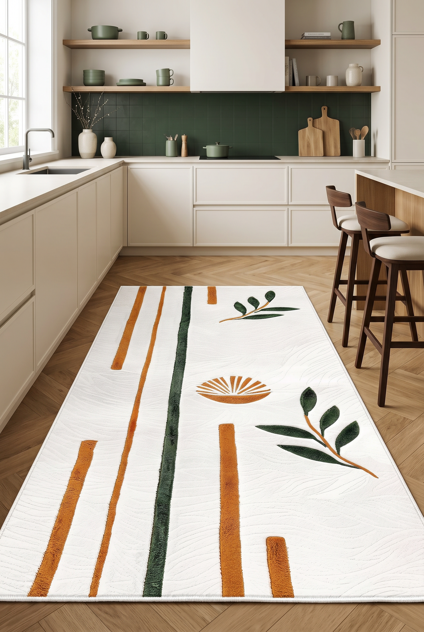 West Home Digital Print Washable Non-Slip Living Room, Kitchen and Hallway Rug - 632 White