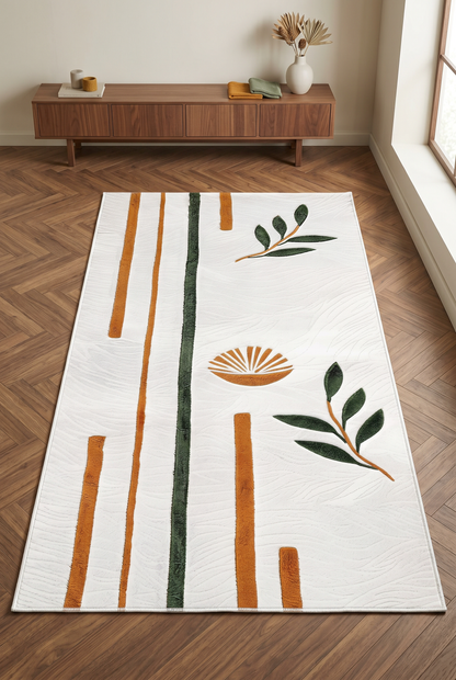 West Home Digital Print Washable Non-Slip Living Room, Kitchen and Hallway Rug - 632 White
