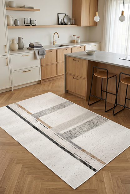West Home Digital Print Washable Non-Slip Living Room, Kitchen and Hallway Rug - 642 White