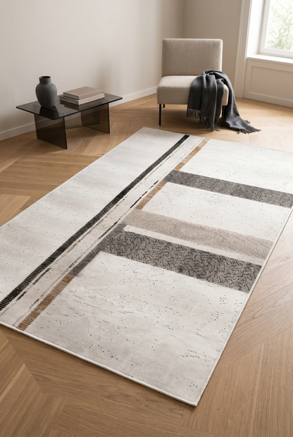 West Home Digital Print Washable Non-Slip Living Room, Kitchen and Hallway Rug - 642 White