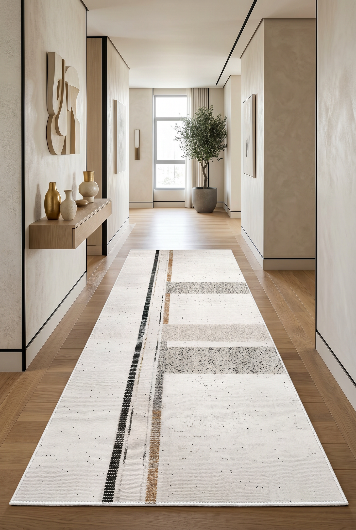 West Home Digital Print Washable Non-Slip Living Room, Kitchen and Hallway Rug - 642 White