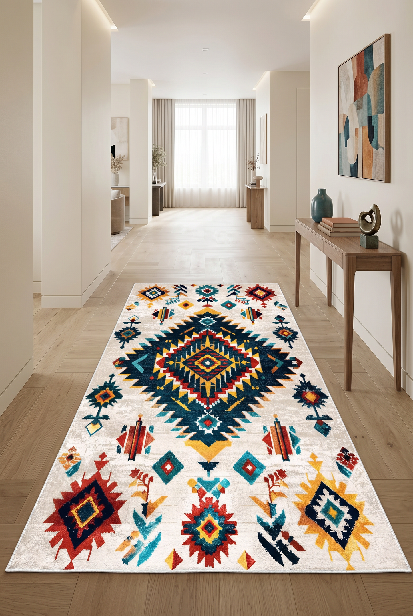 West Home Digital Print Washable Non-Slip Base Living Room, Kitchen and Hallway Rug - 643 Multy