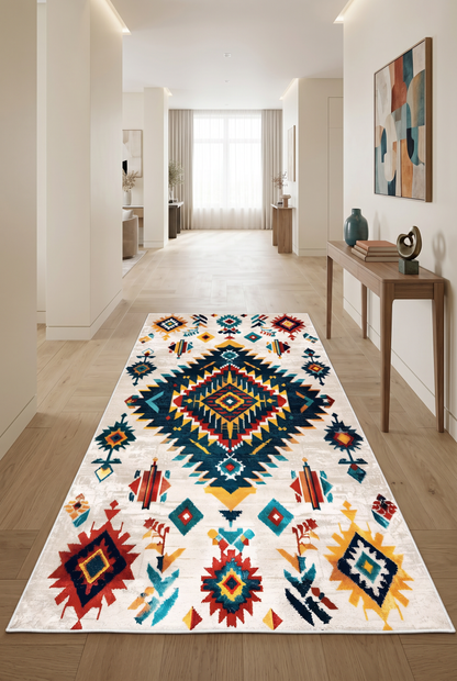 West Home Digital Print Washable Non-Slip Base Living Room, Kitchen and Hallway Rug - 643 Multy