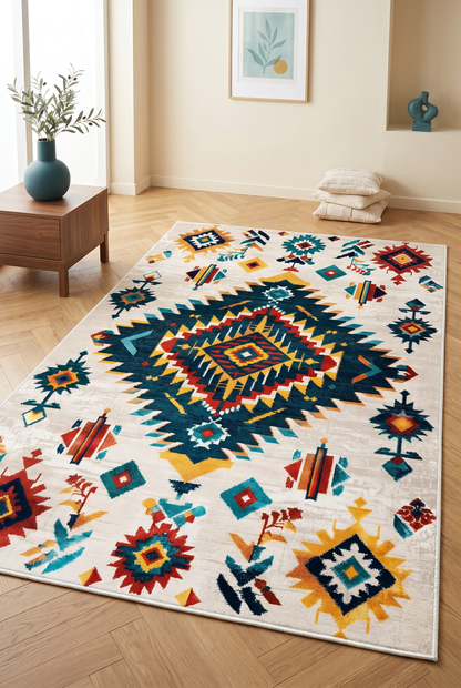 West Home Digital Print Washable Non-Slip Base Living Room, Kitchen and Hallway Rug - 643 Multy