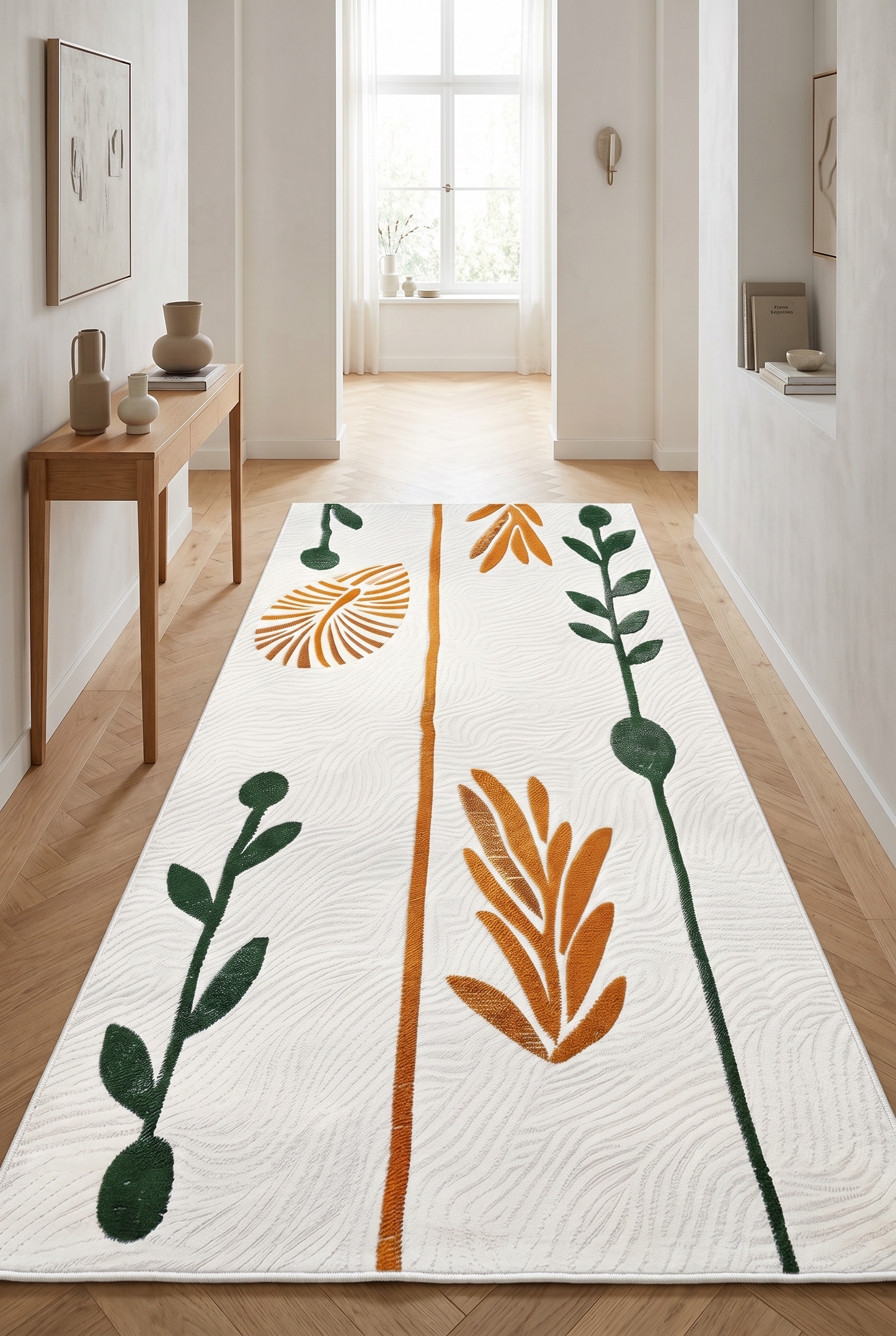 West Home Digital Print Washable Non-Slip Living Room, Kitchen and Hallway Rug - 645 White