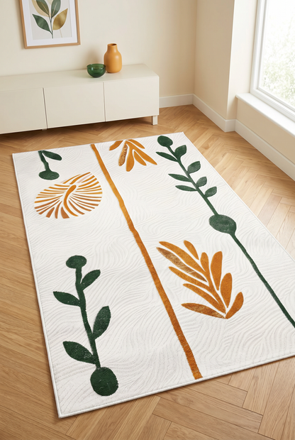 West Home Digital Print Washable Non-Slip Living Room, Kitchen and Hallway Rug - 645 White