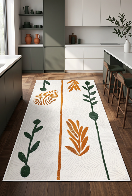 West Home Dijital Baskılı Yıkanabilir Kaymaz Taban Salon, Mutfak ve Yolluk Halısı-645 White