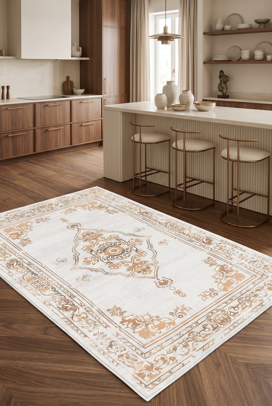 West Home Dijital Baskılı Yıkanabilir Kaymaz Taban Salon, Mutfak ve Yolluk Halısı-646 Beige