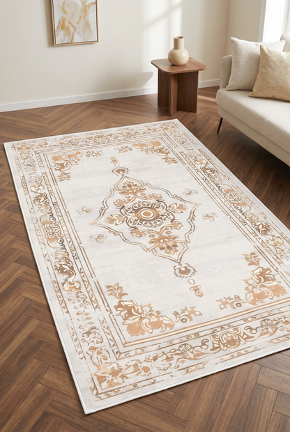 West Home Digital Print Washable Non-Slip Living Room, Kitchen and Hallway Rug - 646 Beige