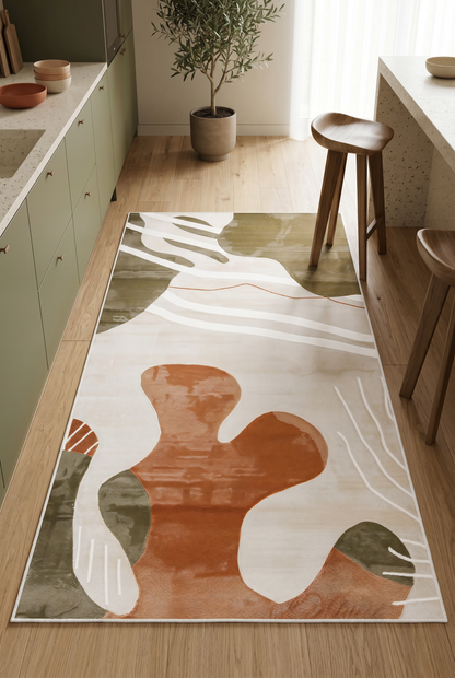West Home Digital Print Washable Non-Slip Living Room, Kitchen and Hallway Rug - 647 Green