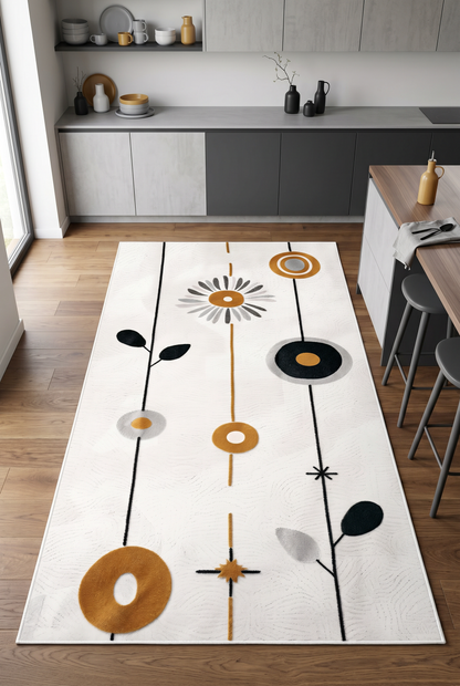 West Home Digital Print Washable Non-Slip Living Room, Kitchen and Hallway Rug - 649 White