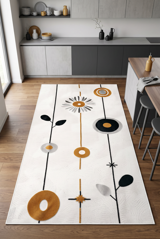 West Home Dijital Baskılı Yıkanabilir Kaymaz Taban Salon, Mutfak ve Yolluk Halısı-649 White