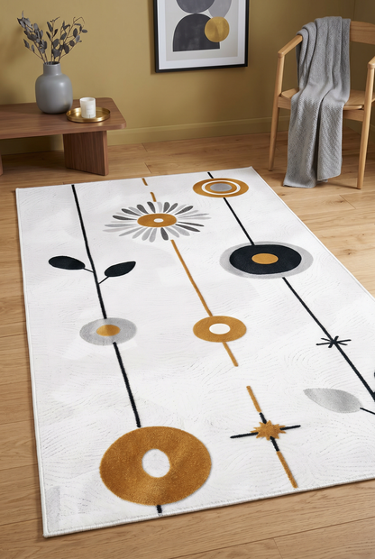 West Home Digital Print Washable Non-Slip Living Room, Kitchen and Hallway Rug - 649 White