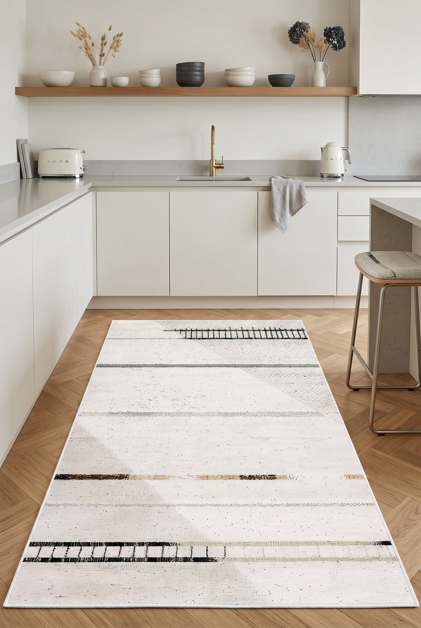 West Home Digital Print Washable Non-Slip Living Room, Kitchen and Hallway Rug - 650 White