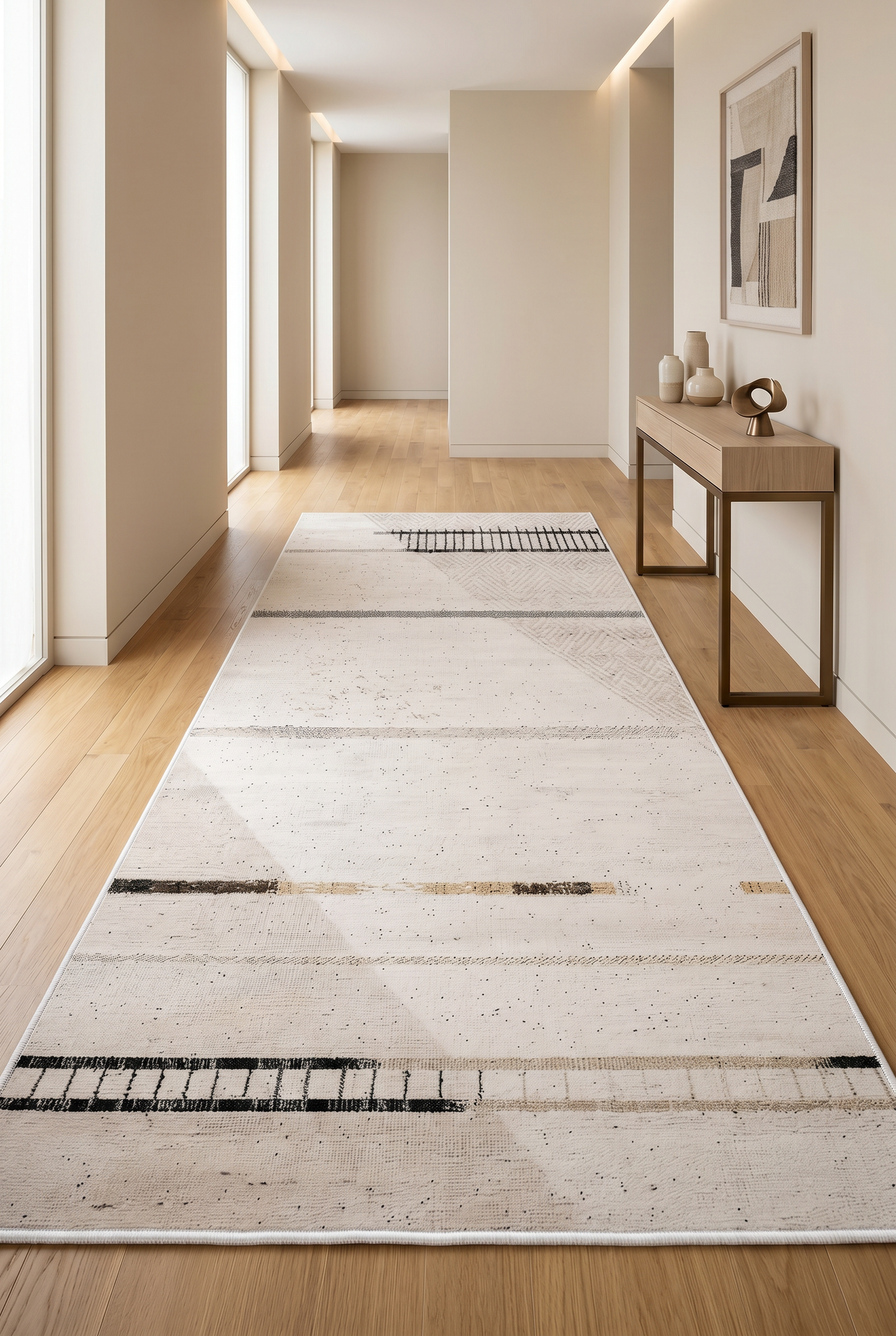 West Home Digital Print Washable Non-Slip Living Room, Kitchen and Hallway Rug - 650 White