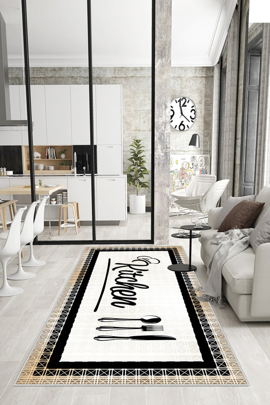 West Home Dijital Baskılı Yıkanabilir Kaymaz Taban Mutfak Halısı-651 Beige