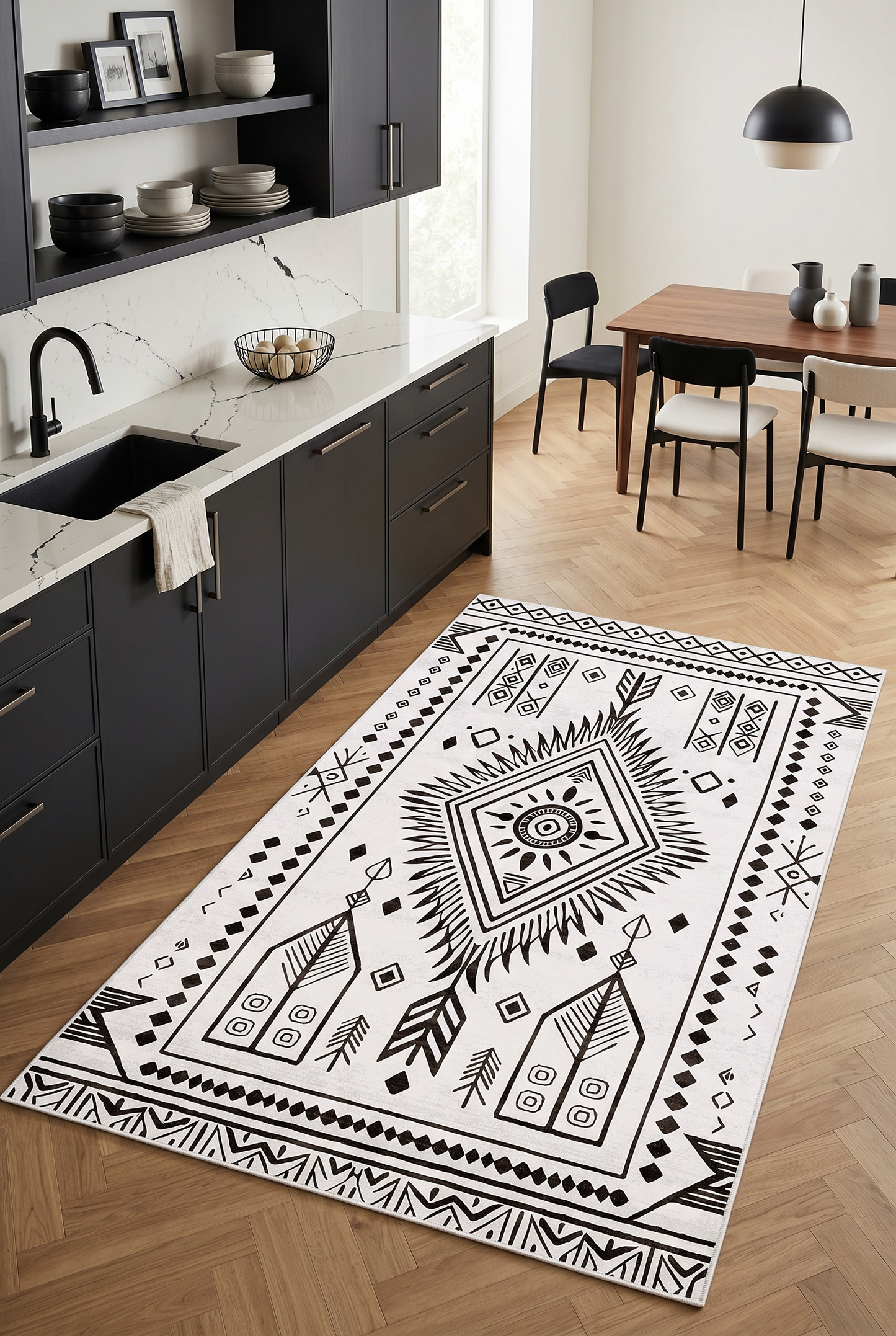 West Home Digital Print Washable Non-Slip Living Room, Kitchen and Hallway Rug - 654 White