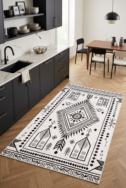 West Home Digital Print Washable Non-Slip Living Room, Kitchen and Hallway Rug - 654 White