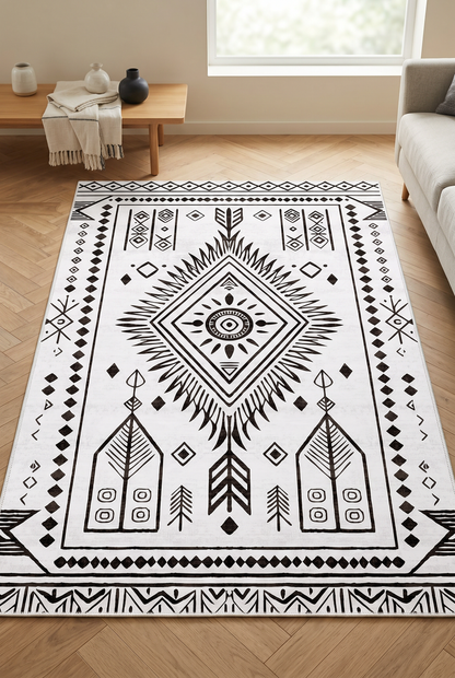 West Home Digital Print Washable Non-Slip Living Room, Kitchen and Hallway Rug - 654 White