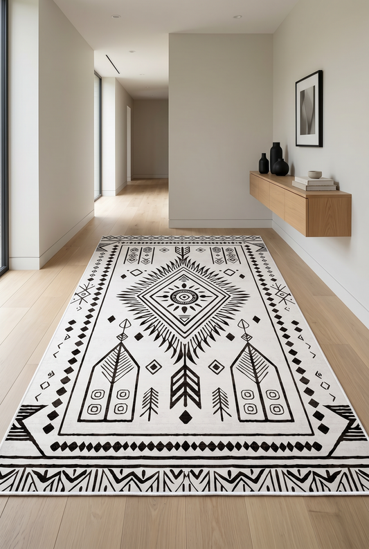 West Home Dijital Baskılı Yıkanabilir Kaymaz Taban Salon, Mutfak ve Yolluk Halısı-654 White