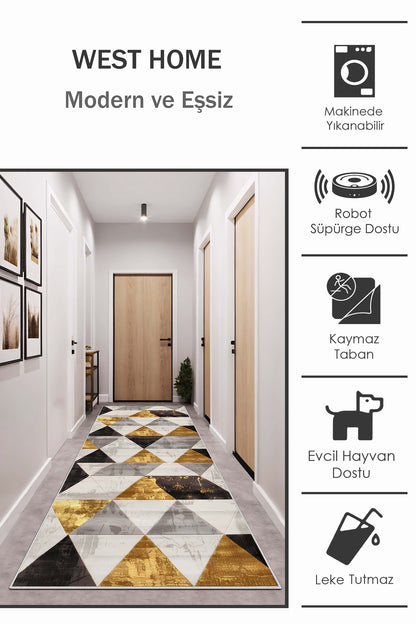 West Home Dijital Baskılı Yıkanabilir Kaymaz Taban Salon, Mutfak ve Yolluk Halısı-657 Grey