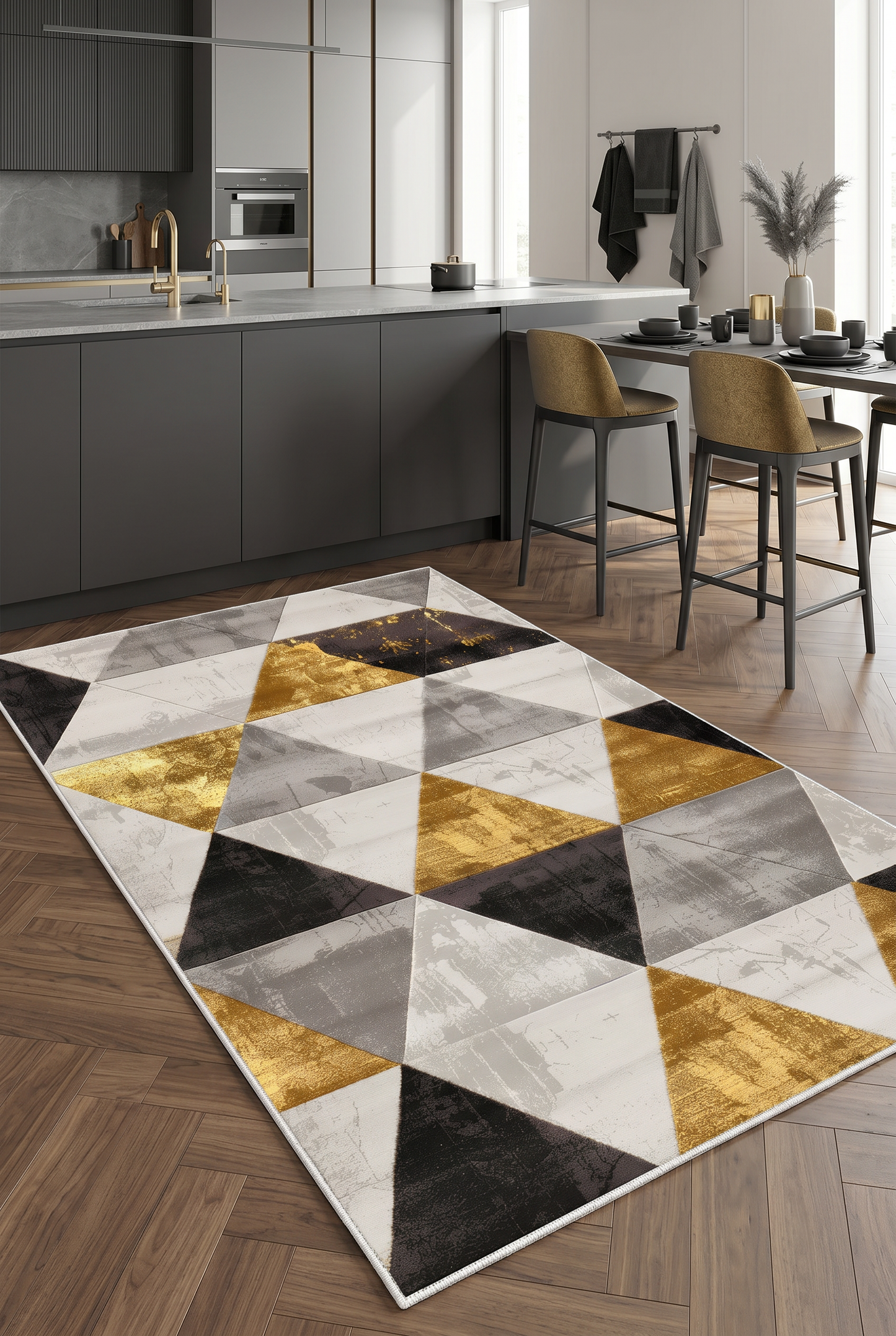 West Home Digital Print Washable Non-Slip Living Room, Kitchen and Hallway Rug - 657 Grey