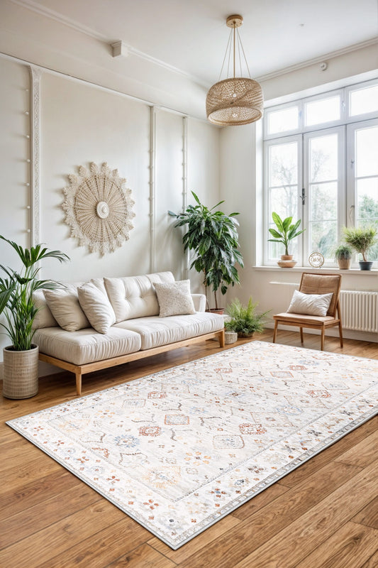 West Home Dijital Baskılı Yıkanabilir Kaymaz Taban Salon, Mutfak ve Yolluk Halısı-658 White