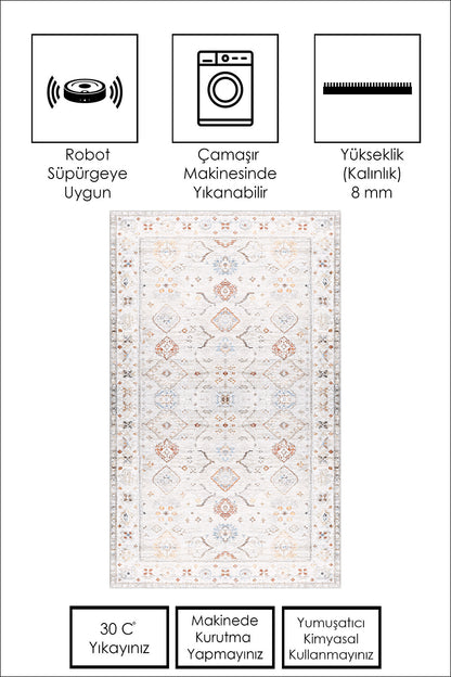 West Home Dijital Baskılı Yıkanabilir Kaymaz Taban Salon, Mutfak ve Yolluk Halısı-658 White