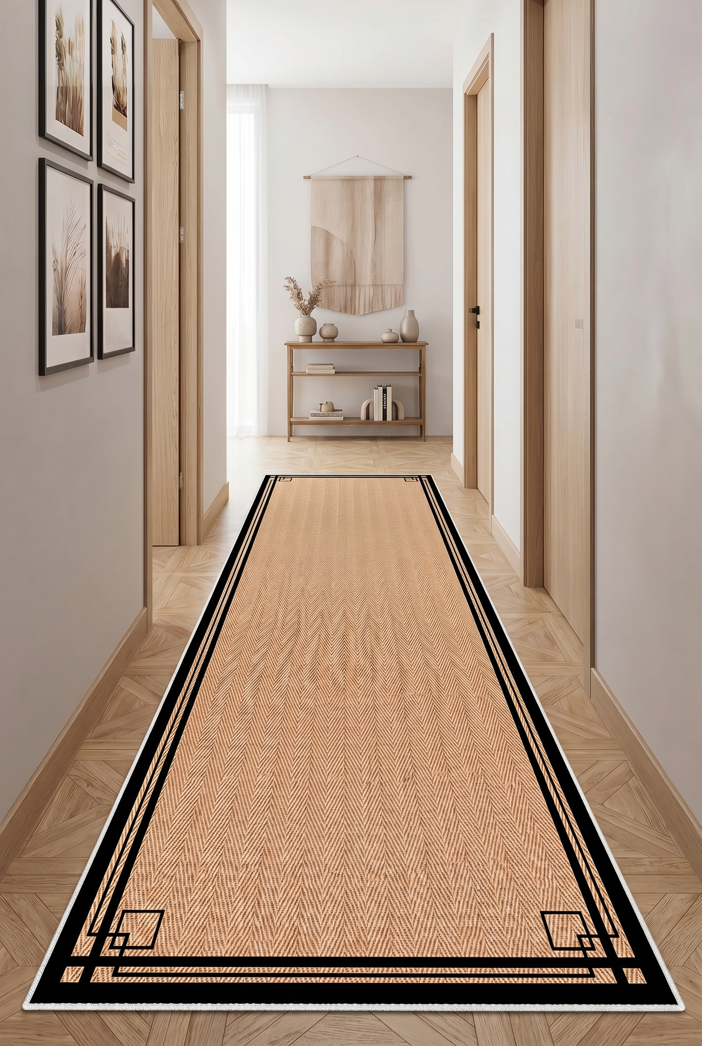 West Home Digital Print Washable Non-Slip Living Room, Kitchen and Hallway Rug - 659 Black