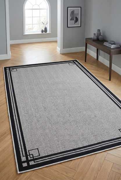West Home Digital Print Washable Non-Slip Living Room, Kitchen and Hallway Rug - 659 Grey
