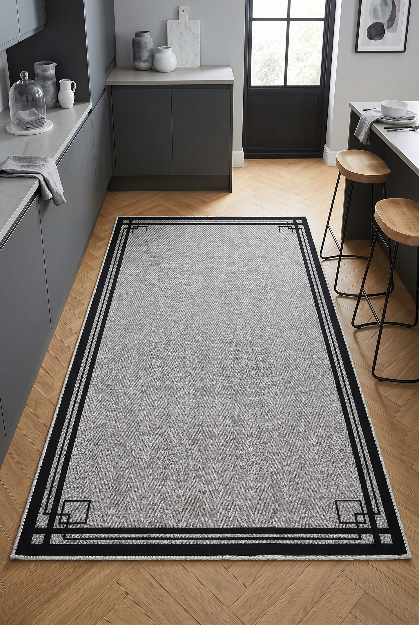 West Home Digital Print Washable Non-Slip Living Room, Kitchen and Hallway Rug - 659 Grey