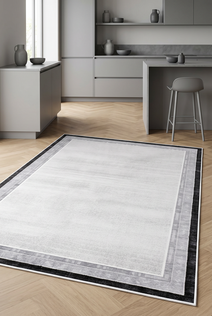 West Home Digital Print Washable Non-Slip Living Room, Kitchen and Hallway Rug - 660 Grey