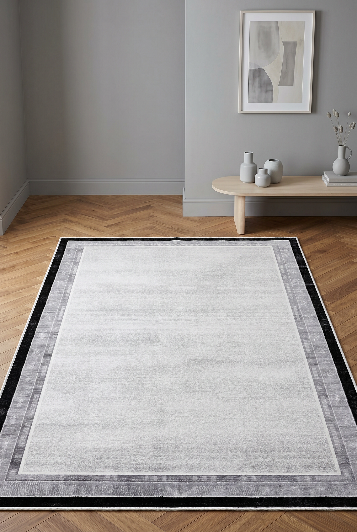 West Home Digital Print Washable Non-Slip Living Room, Kitchen and Hallway Rug - 660 Grey