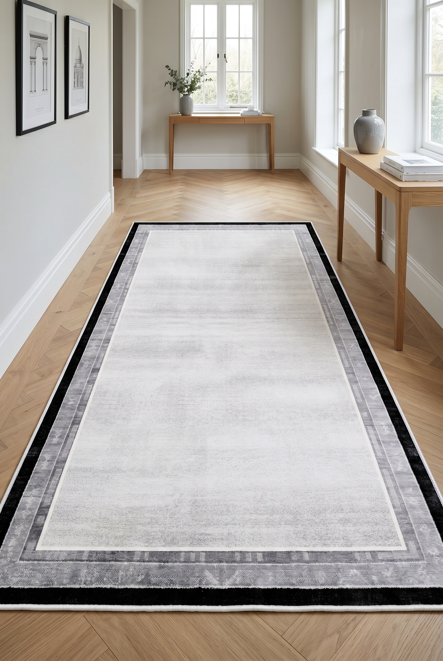 West Home Digital Print Washable Non-Slip Living Room, Kitchen and Hallway Rug - 660 Grey