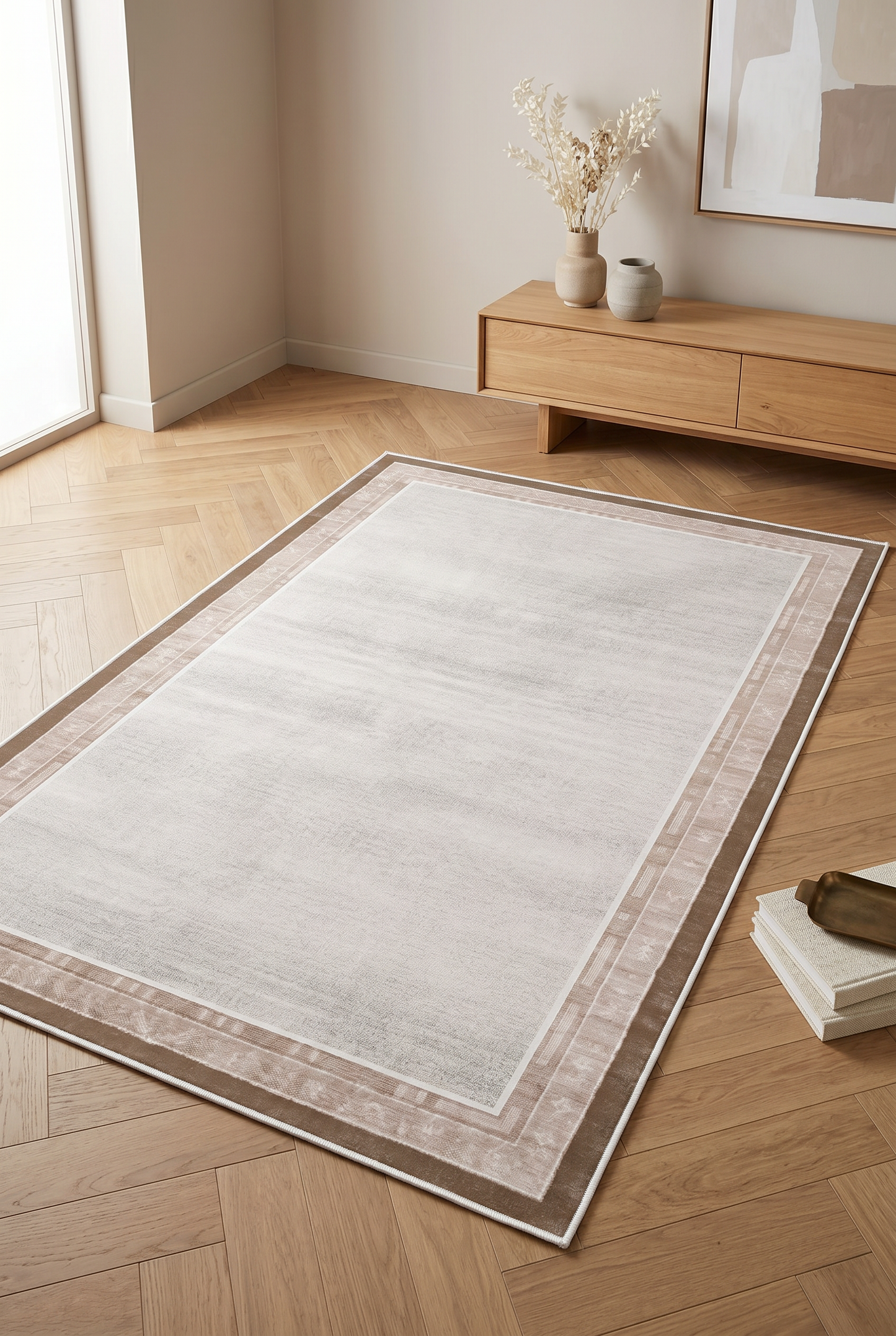 West Home Digital Print Washable Non-Slip Base Living Room, Kitchen and Hallway Rug - 660 Sand