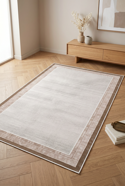 West Home Digital Print Washable Non-Slip Base Living Room, Kitchen and Hallway Rug - 660 Sand