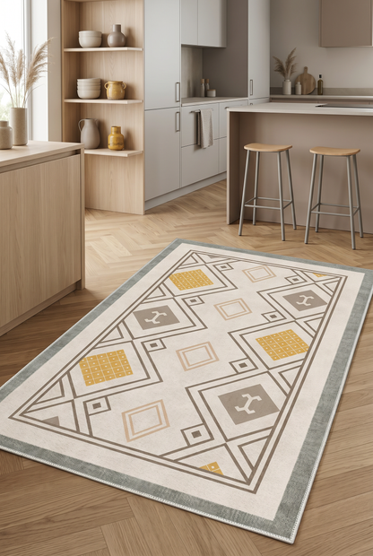 West Home Digital Print Washable Non-Slip Living Room, Kitchen and Hallway Rug - 666 Green